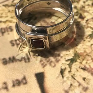 SILPADA RARE Size 10.5 Sterling Silver Hammered Stackable Garnet Ring R0949 HTF